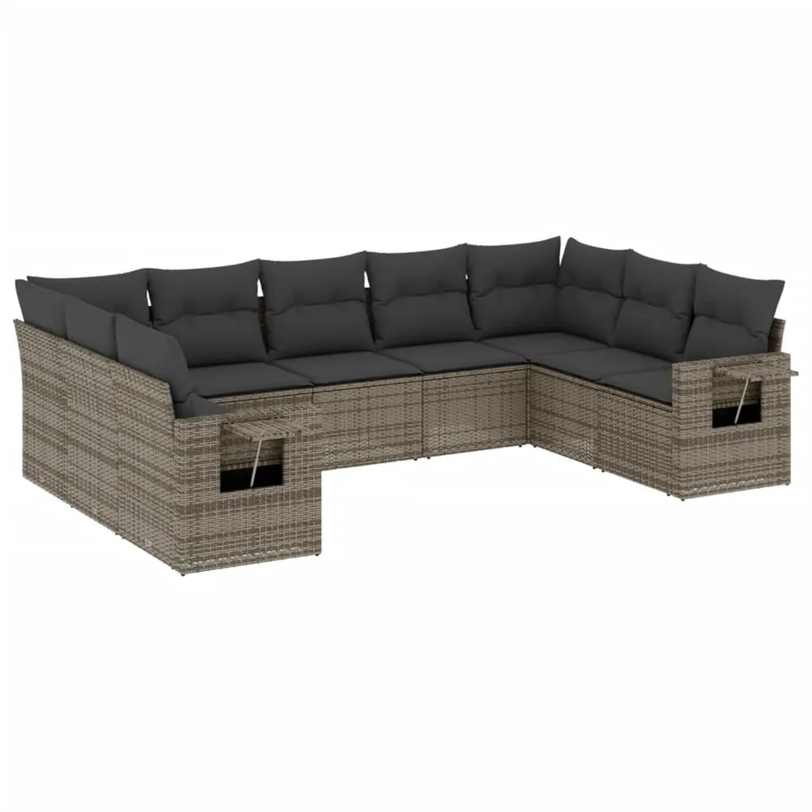 Salon de jardin 9 pcs avec coussins gris résine tressée - 2