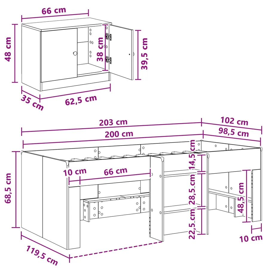 Cadre de lit en mezzanine avec cabinet avec stockage 3 pc Blanc - 7