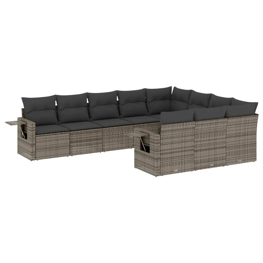 Salon de jardin avec coussins 10 pcs gris résine tressée - 2