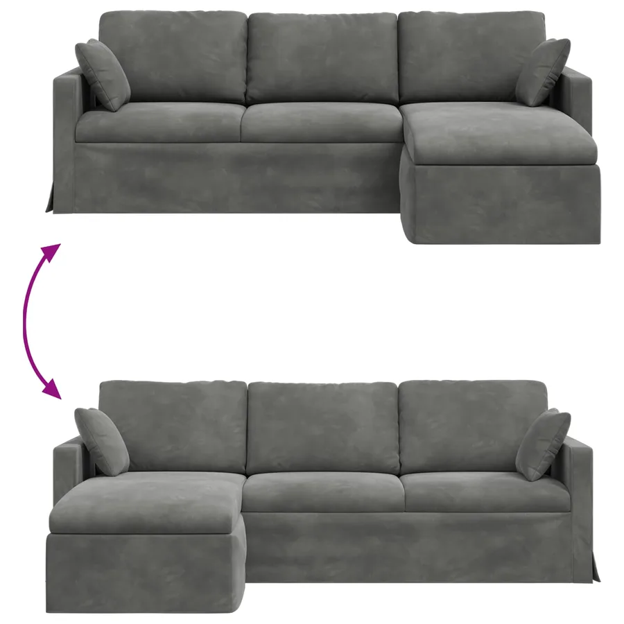 Canapé Gris foncé 228 x 134 x 80 cm Velours - 7