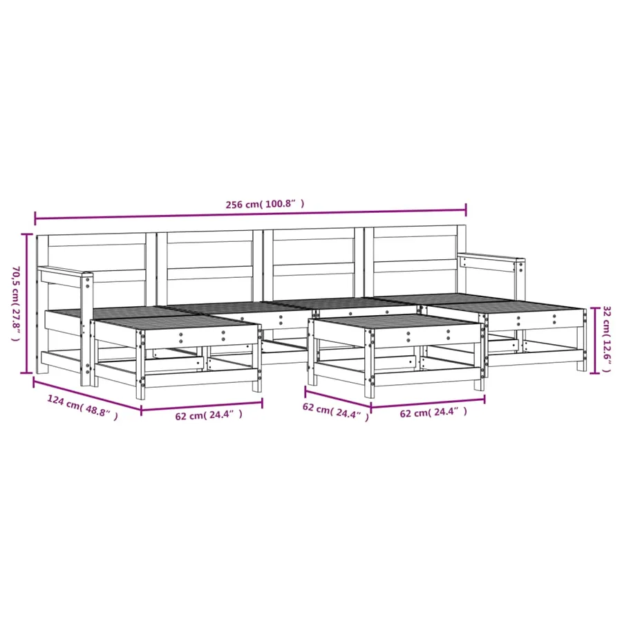 Salon de jardin 7 pcs Bois de pin massif - 7