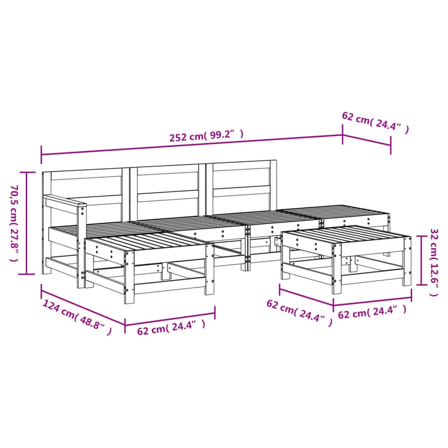 Salon de jardin 6 pcs Bois de pin massif - 8