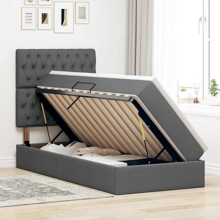 Lit de rangement LED avec matelas Gris foncé 100 x 200 cm Tissu - 4