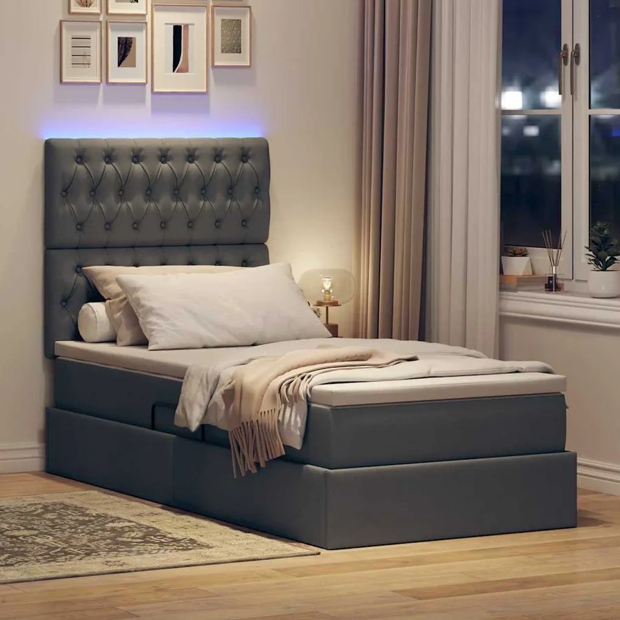 Lit de rangement LED avec matelas Gris foncé 100 x 200 cm Tissu - 5