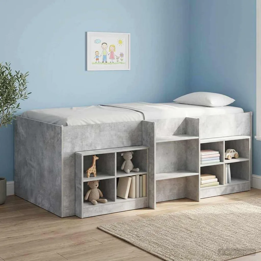 Cadre de Lit Élevé pour Enfants Gris béton 80 x 200 cm