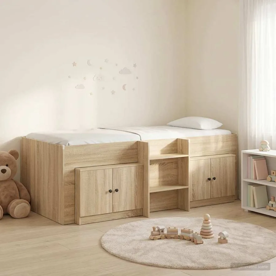 Cadre de lit en loft avec armoire avec porte 3 pc Chêne Sonoma