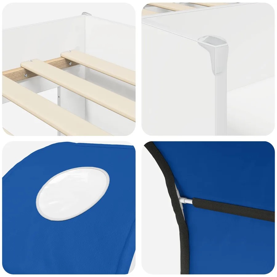 Lit avec Tunnel 3 pc Blanc et bleu Bois d'ingénierie - 9