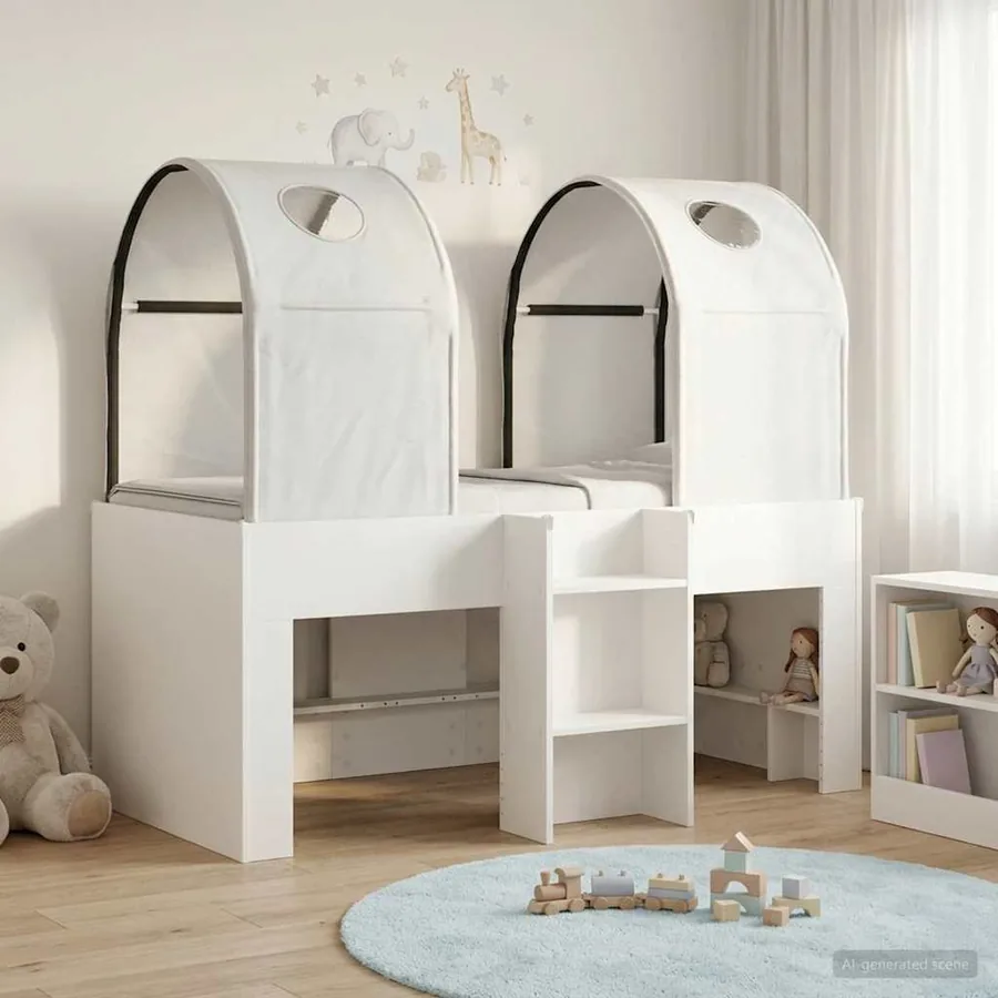 Lit avec Tunnel 3 pc Blanc Bois d'ingénierie