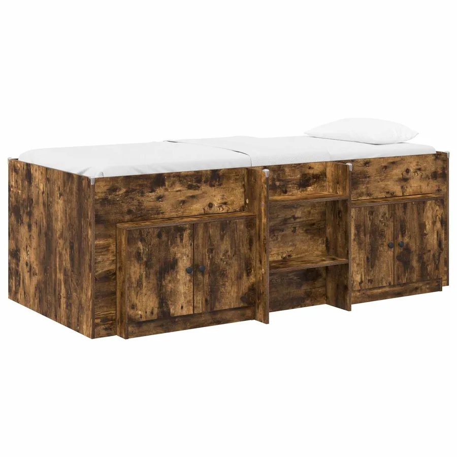 Cadre de lit en loft avec armoire avec stockage 3 pc Chêne fumé - 2