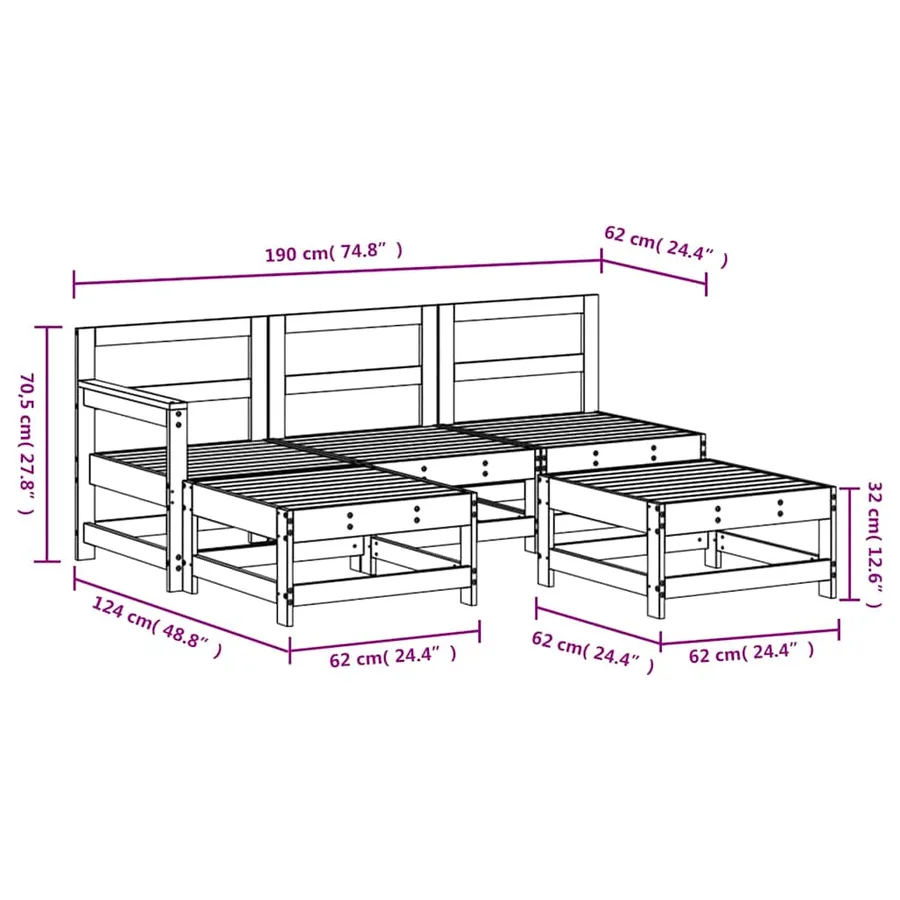 Salon de jardin 5 pcs bois massif de pin - 7