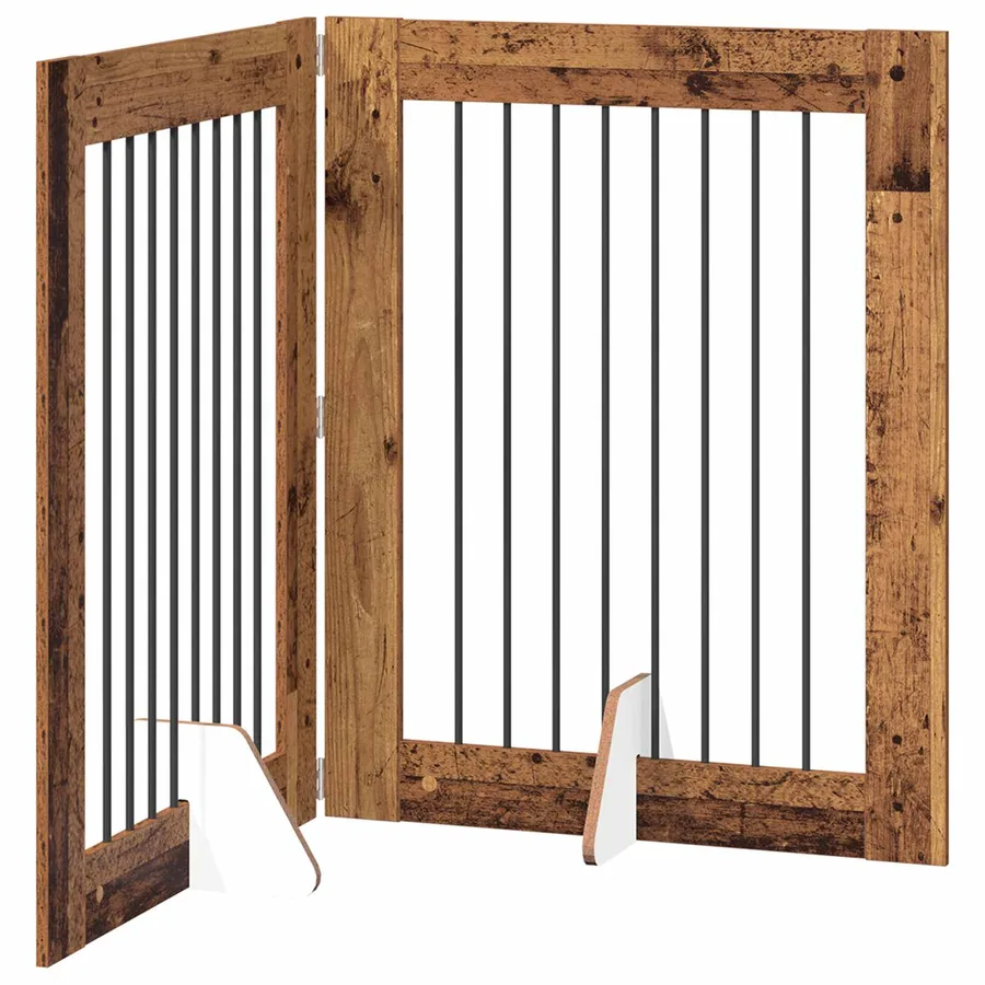 Porte de chien pliable avec supports 2 pcs Bois ancien 160,5 cm - 2