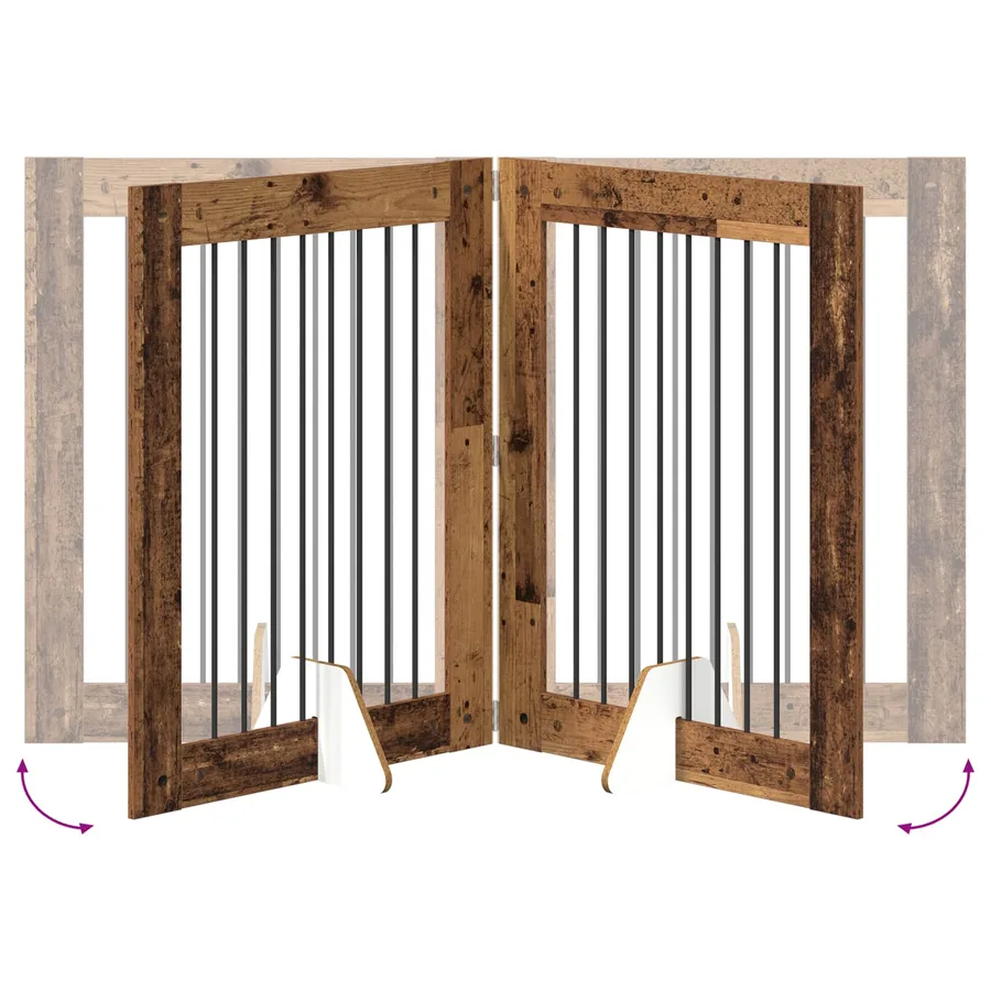 Porte de chien pliable avec supports 2 pcs Bois ancien 160,5 cm - 7