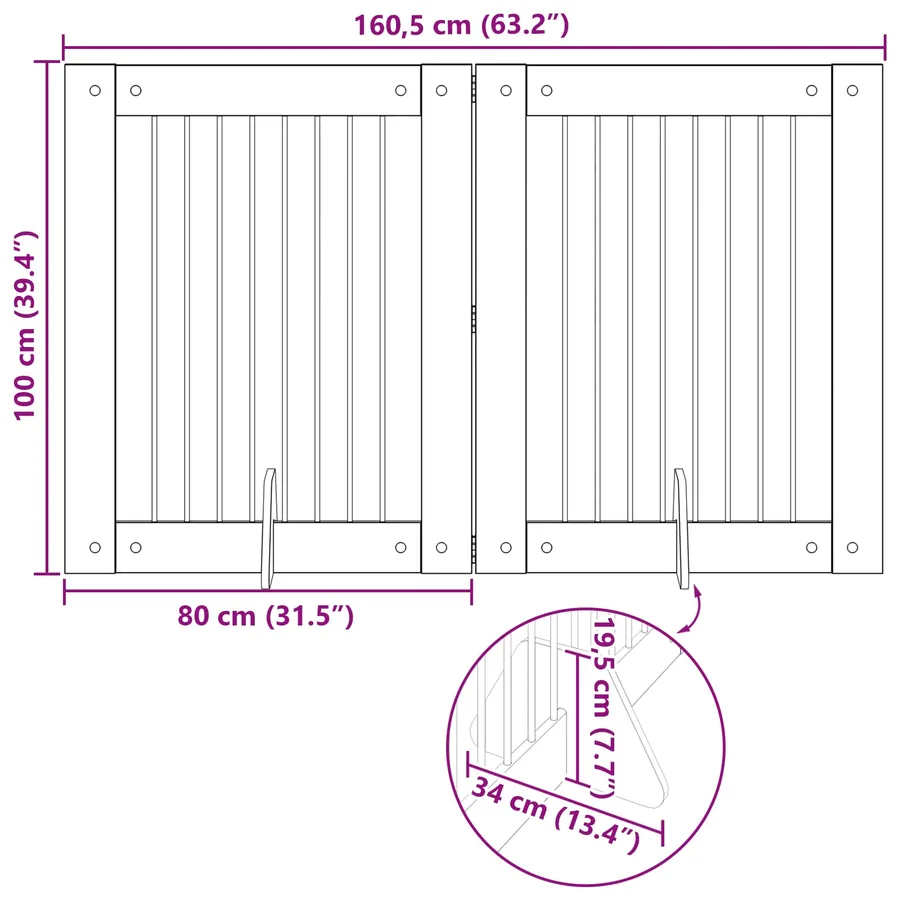 Porte de chien pliable avec supports 2 pcs Bois ancien 160,5 cm - 9
