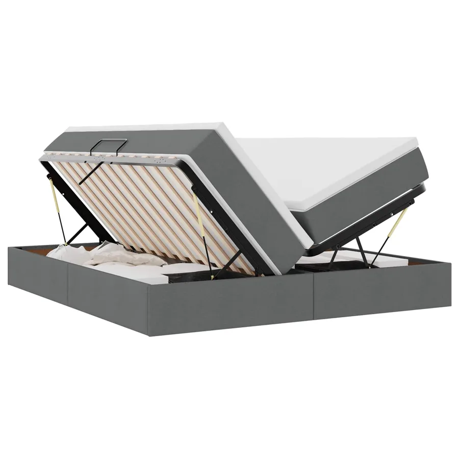 Lit avec rangement et matelas Gris foncé 200 x 200 cm Polyester - 2