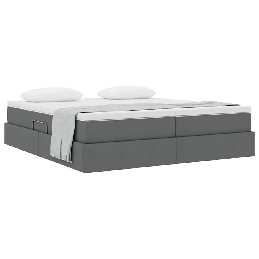 Lit avec rangement et matelas Gris foncé 200 x 200 cm Polyester - 3