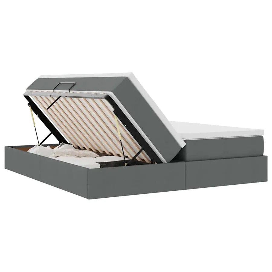 Lit avec rangement et matelas Gris foncé 200 x 200 cm Polyester - 7
