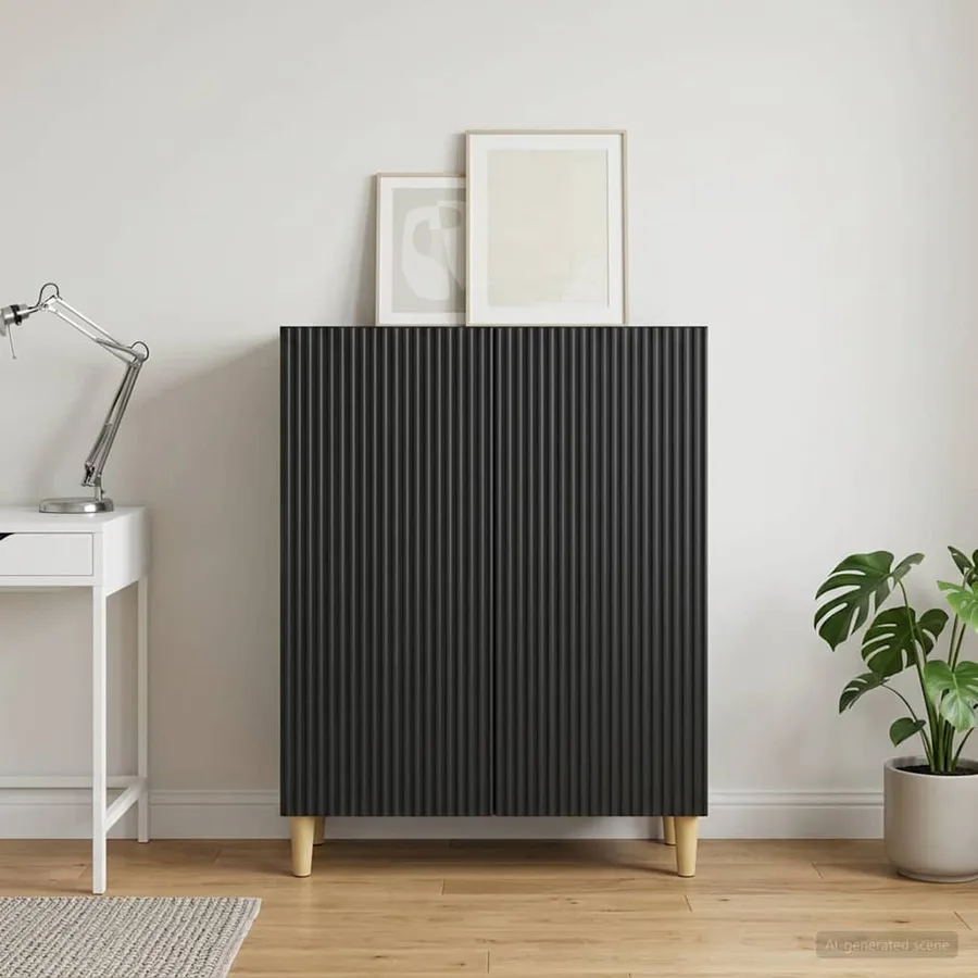 Buffet Noir 66 x 34,5 x 90 cm Bois d'ingénierie - 4