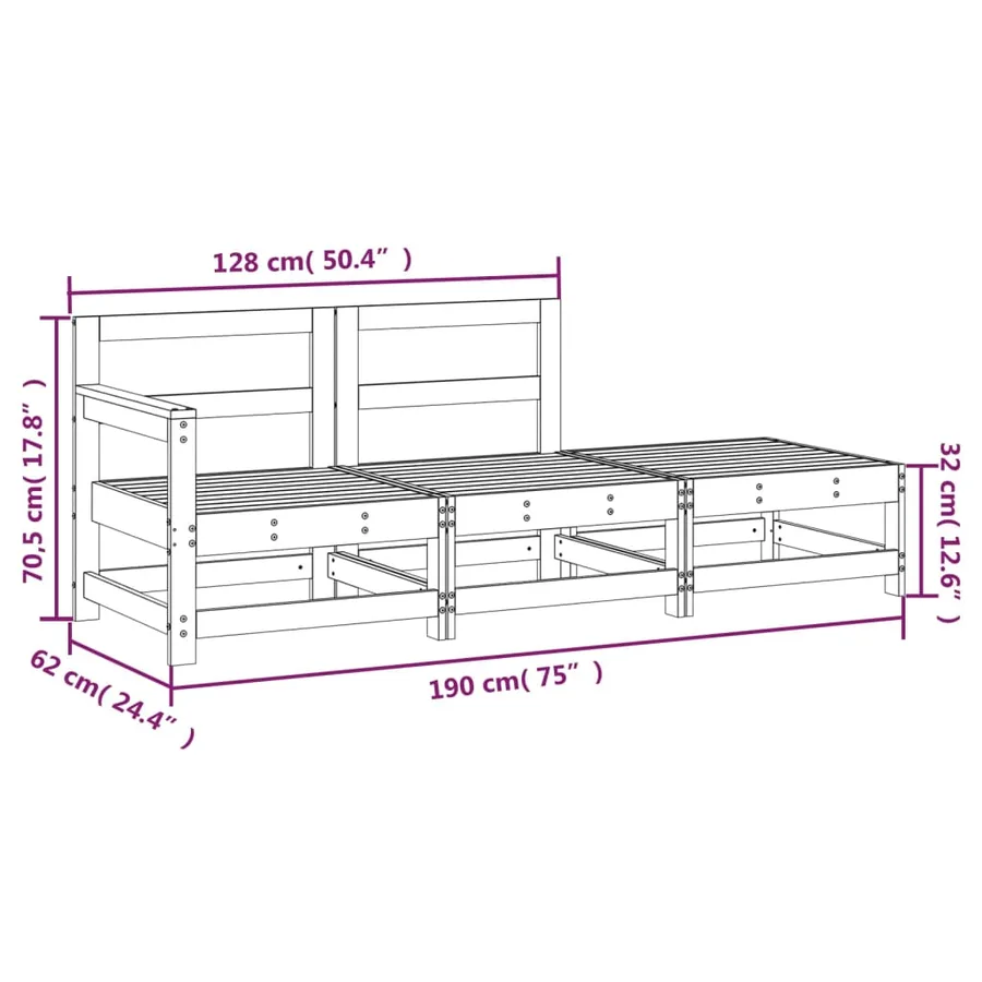 Salon de jardin 3 pcs bois de pin imprégné - 8