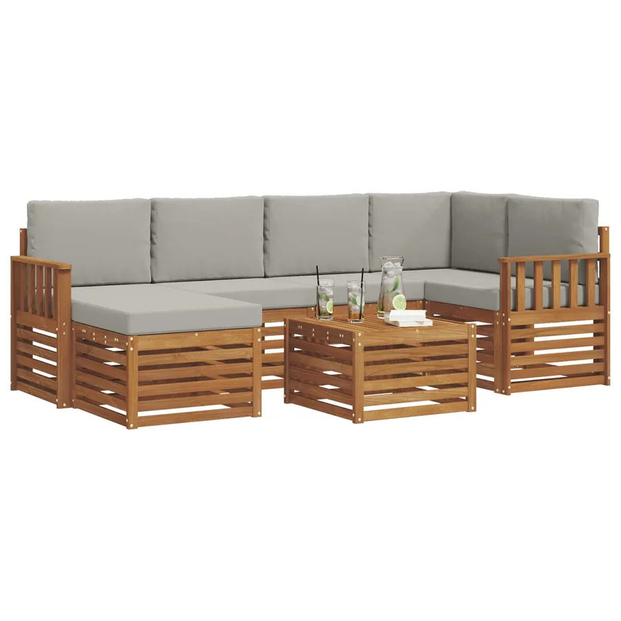 Ensemble de canapé d'angle 7 pcs Gris Naturel et Clair - 3
