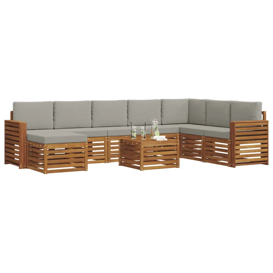 Ensemble de canapés d'extérieur 9 pcs Gris Naturel et Clair - 3