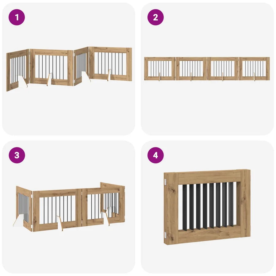 Porte de chien pliable avec supports 4 pcs Chêne artisanal - 7