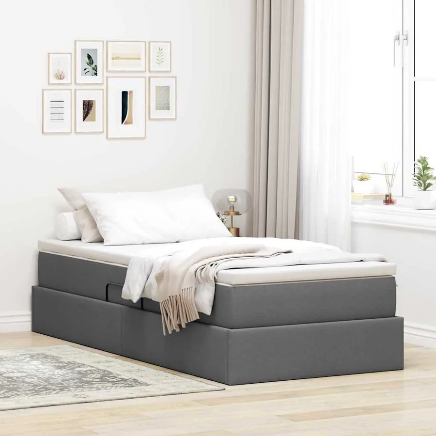 Lit avec rangement et matelas Gris foncé 100 x 200 cm Polyester