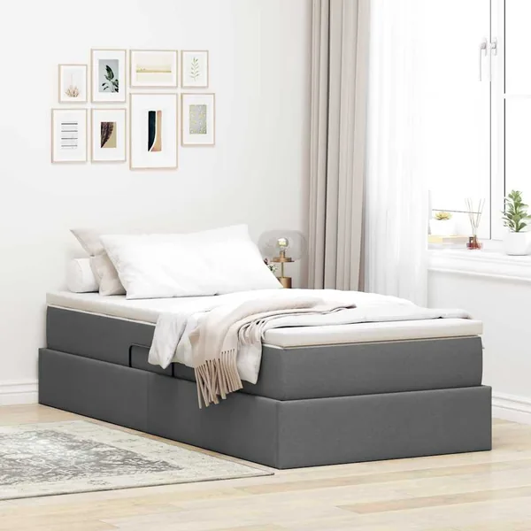 Lit avec rangement et matelas Gris foncé 100 x 200 cm Polyester