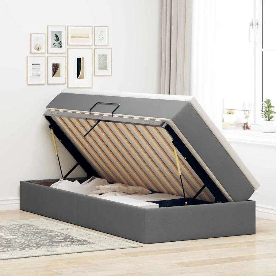 Lit avec rangement et matelas Gris foncé 100 x 200 cm Polyester - 4