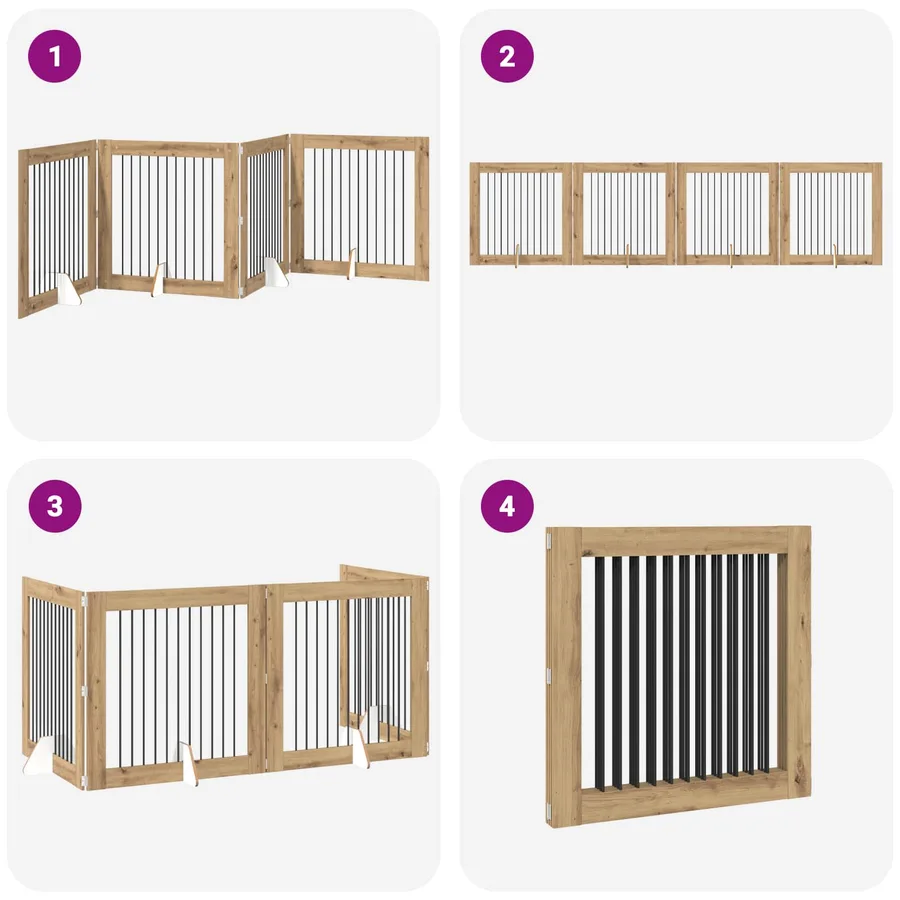 Porte de chien pliable avec supports 4 pcs Chêne artisanal - 7