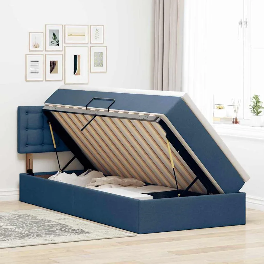 Lit avec rangement et matelas avec matelas Bleu 90 x 200 cm - 4