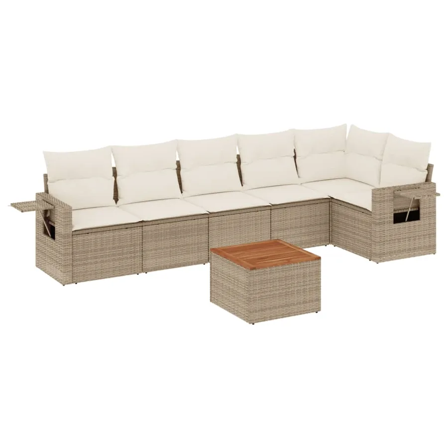 Salon de jardin avec coussins 7 pcs beige résine tressée - 2