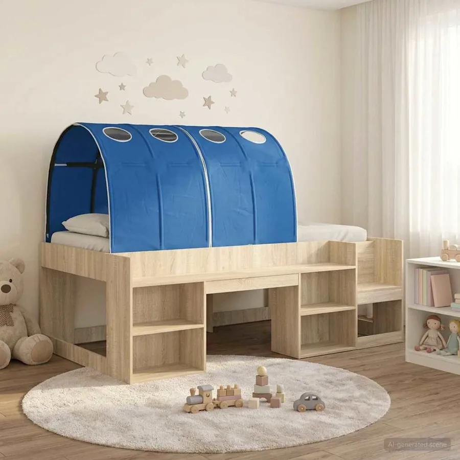 Lit avec Tunnel 3 pc Sonoma et Bleu Bois d'ingénierie