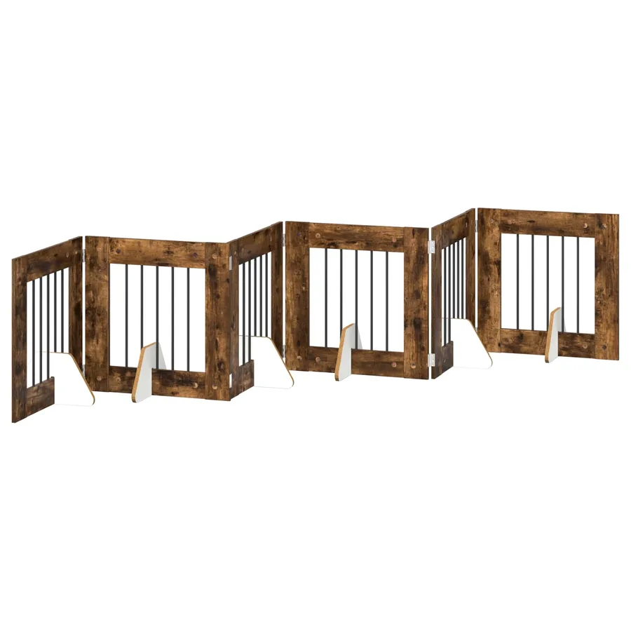 Porte de chien pliable avec supports 6 pcs Chêne fumé 362 cm - 2