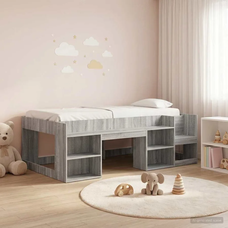 Cadre de lit pour enfants avec rangement Sonoma gris