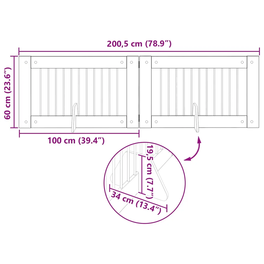 Porte de chien pliable avec supports 2 pcs Sonoma gris 200,5 cm - 9