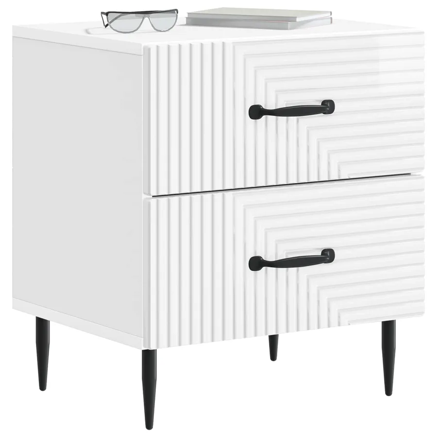 Cabinet de chevet 2 pcs Blanc brillant 43 x 34,5 x 47,5 cm - 3