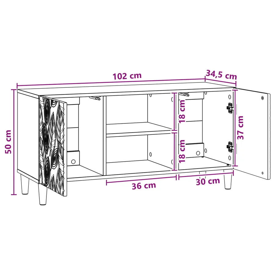 Meuble TV 102 x 34,5 x 50 cm Noir Bois d'ingénierie - 10