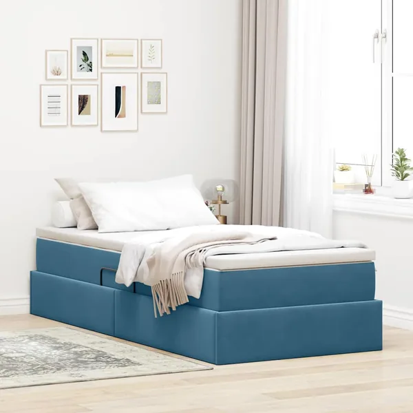 Lit avec rangement et matelas Bleu foncé 90 x 200 cm Velours