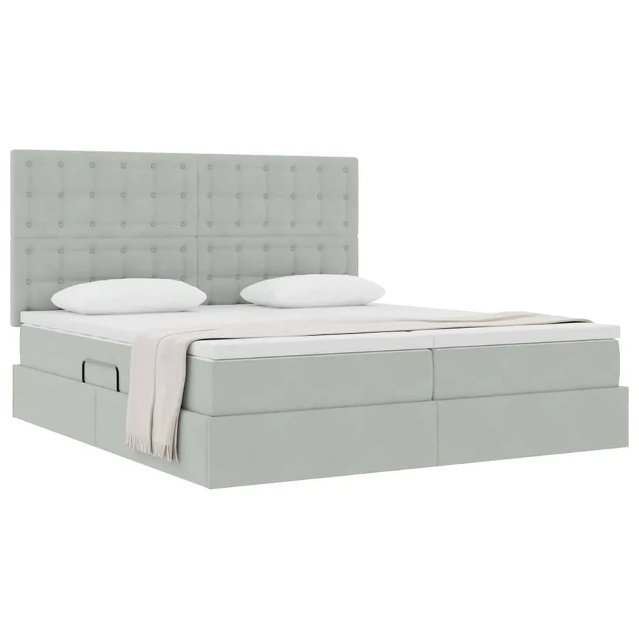 Lit de Rangement avec stockage Gris clair 200 x 200 cm Velours - 3