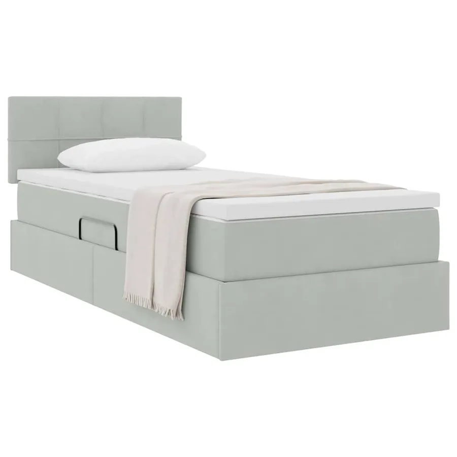 Lit de Rangement avec matelas Gris clair 100 x 200 cm Velours - 3