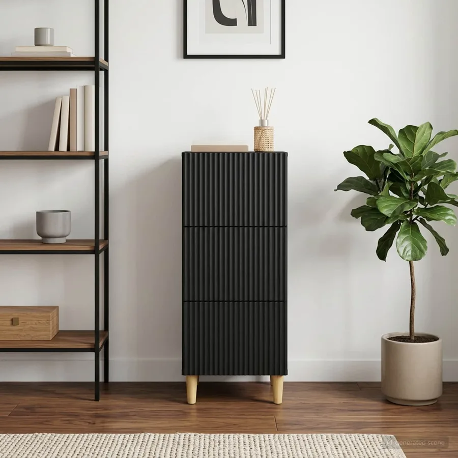 Armoire à tiroirs Noir 33 x 34,5 x 90 cm Bois d'ingénierie - 4