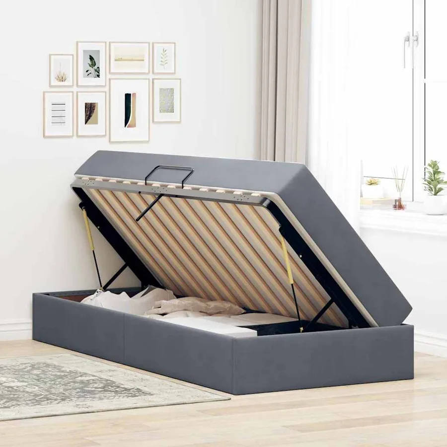 Lit avec rangement et matelas Gris foncé 90 x 190 cm Velours - 4