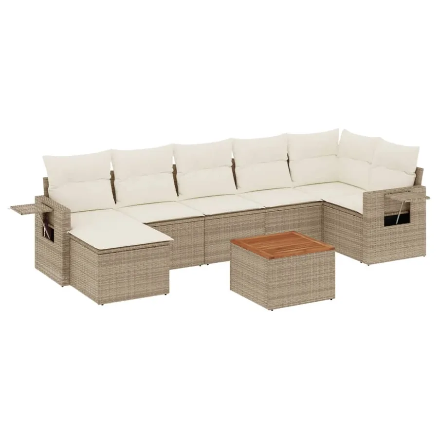 Salon de jardin avec coussins 8 pcs beige résine tressée - 2