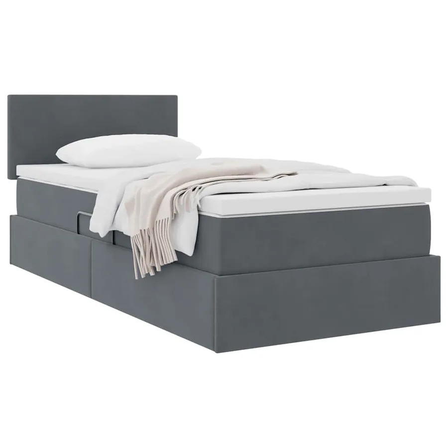 Lit de Rangement avec matelas Gris foncé 90 x 200 cm Velours - 3