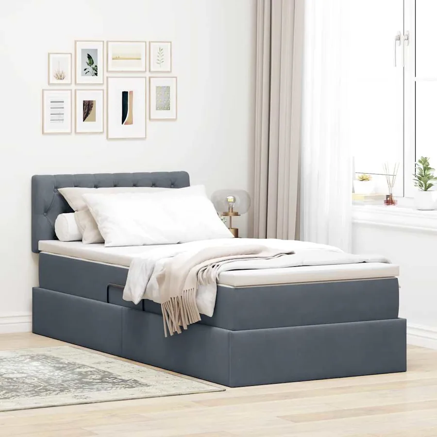 Lit de rangement LED avec matelas Gris foncé 90 x 200 cm