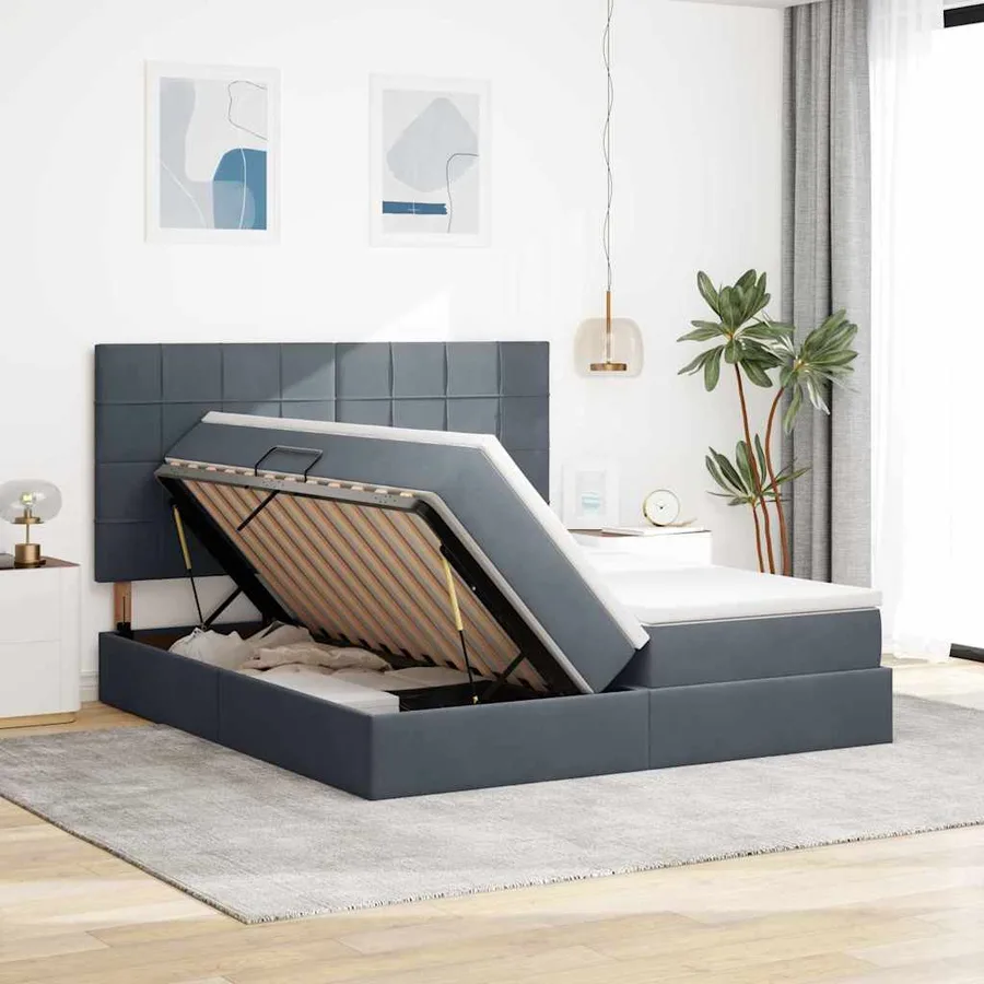 Lit de rangement LED avec matelas Gris foncé 200 x 200 cm - 4