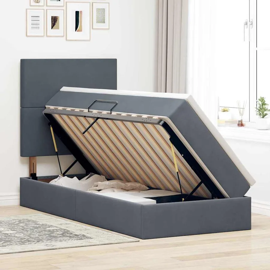 Lit de rangement LED avec matelas Gris foncé 100 x 200 cm - 4