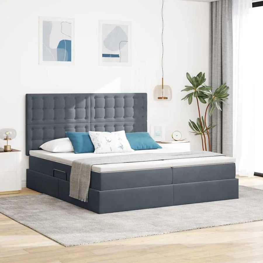 Lit de rangement LED avec matelas Gris foncé 200 x 200 cm