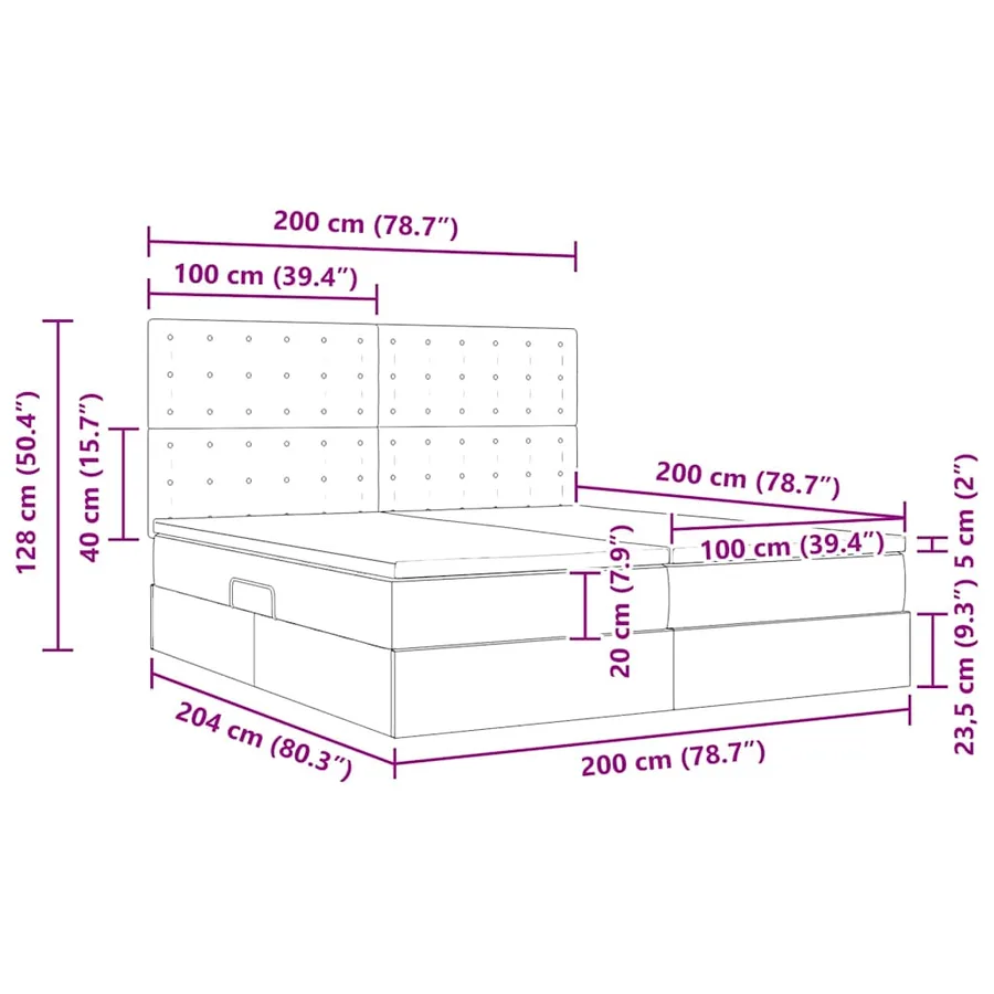 Lit de rangement LED avec matelas Gris foncé 200 x 200 cm - 18