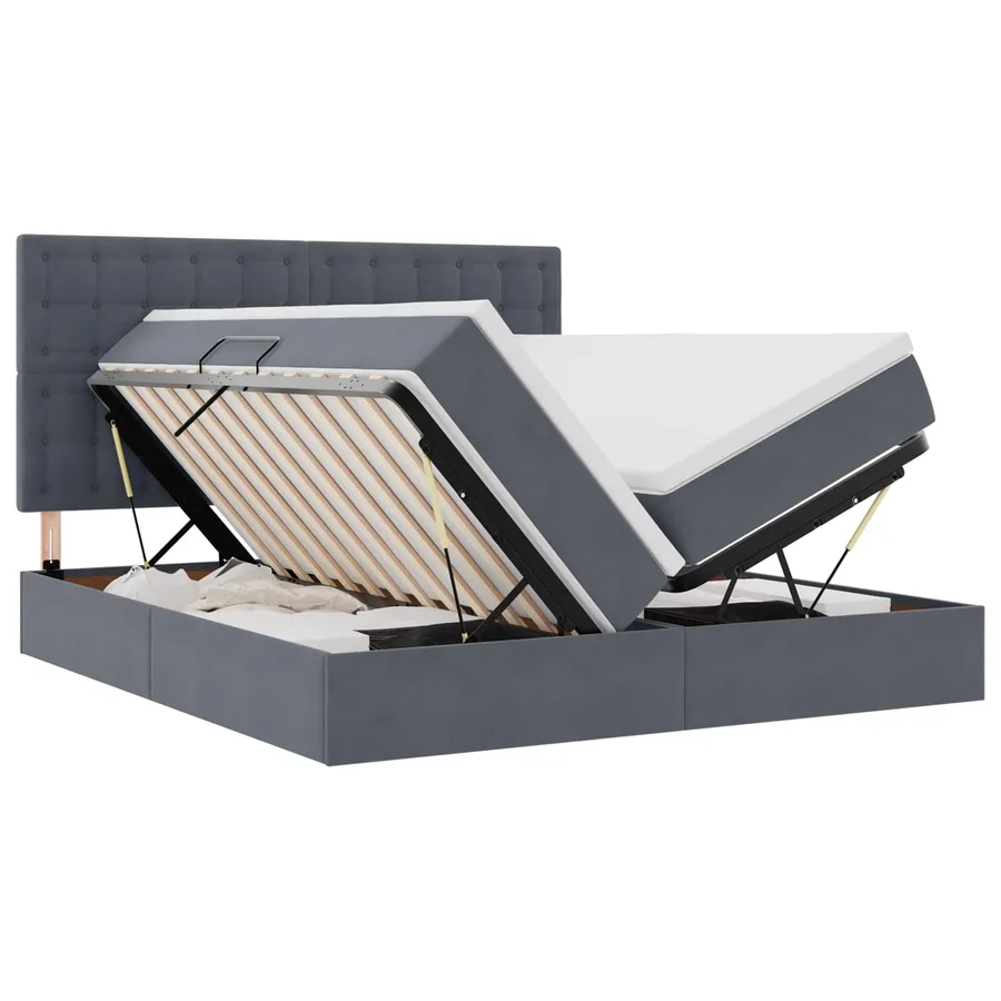 Lit de rangement LED avec matelas Gris foncé 200 x 200 cm - 2